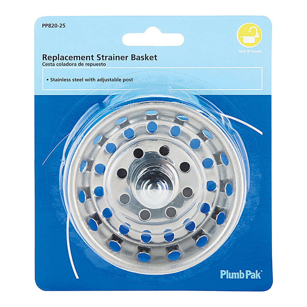 Plumb Pak PP820-25 3-1/2 in. D Chrome Stainless Steel Replacement Strainer Basket Silver