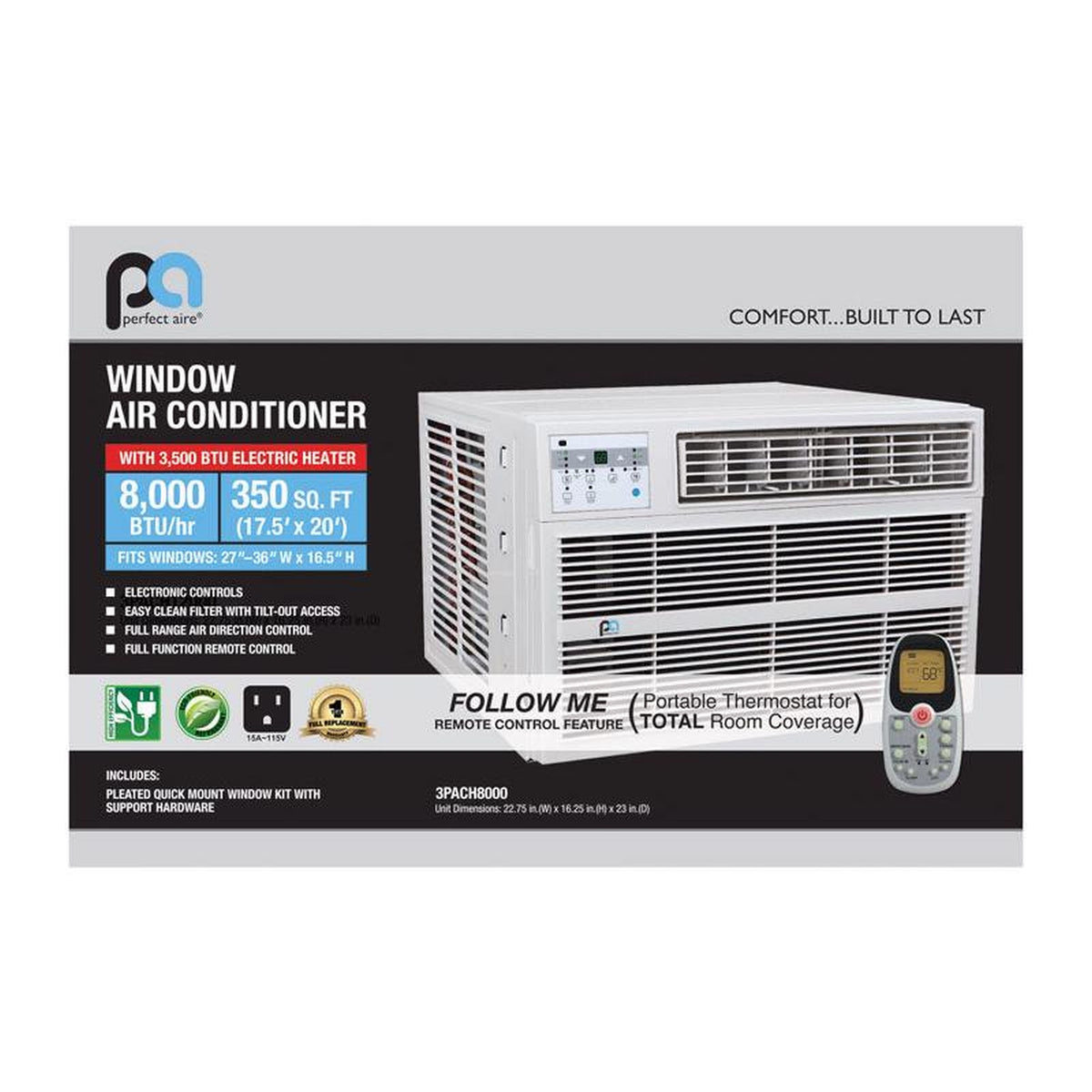 Perfect Aire 3PACH8000 8000 BTU Window Air Conditioner w/Heat w/Remote