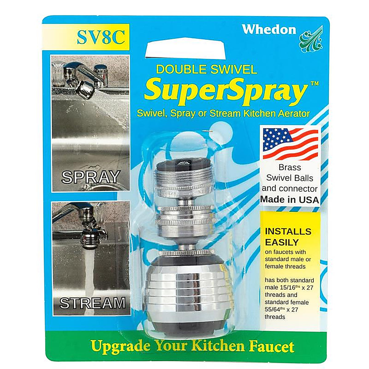 Whedon SV8C SuperSpray Dual Thread 15/16 in.- 27M x 55/64 in.-27F Chrome Plated Swivel Sprayrator