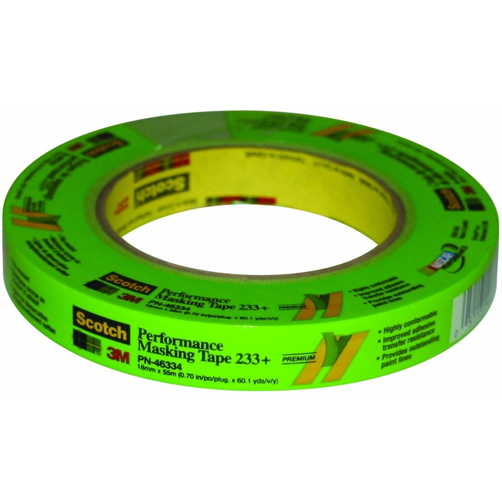3M 46334 Scotch Performance Green Masking Tape 233+, 18 mm width