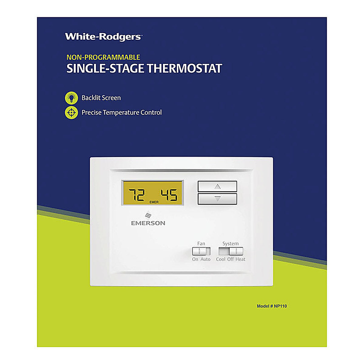 White Rodgers - NP110 - Heating and Cooling Push Buttons Single Pole Thermostat