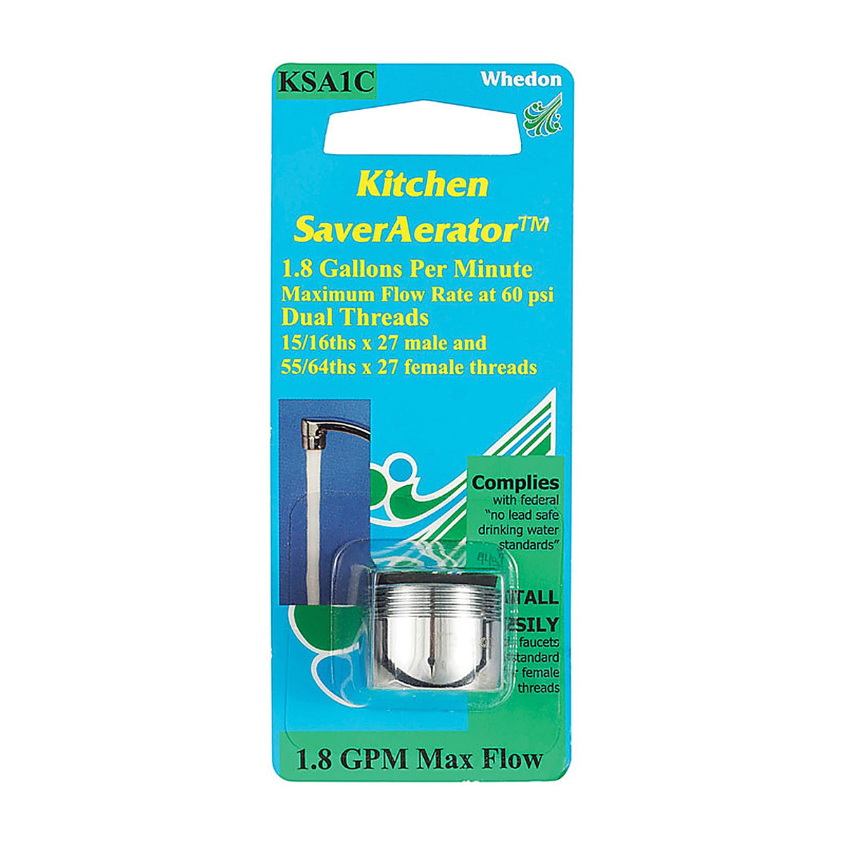 Whedon - KSA1C - Saveraerator Dual Thread 15/16 In.- 27M X 55/64 In.-27f Chrome Plated Faucet Aerator