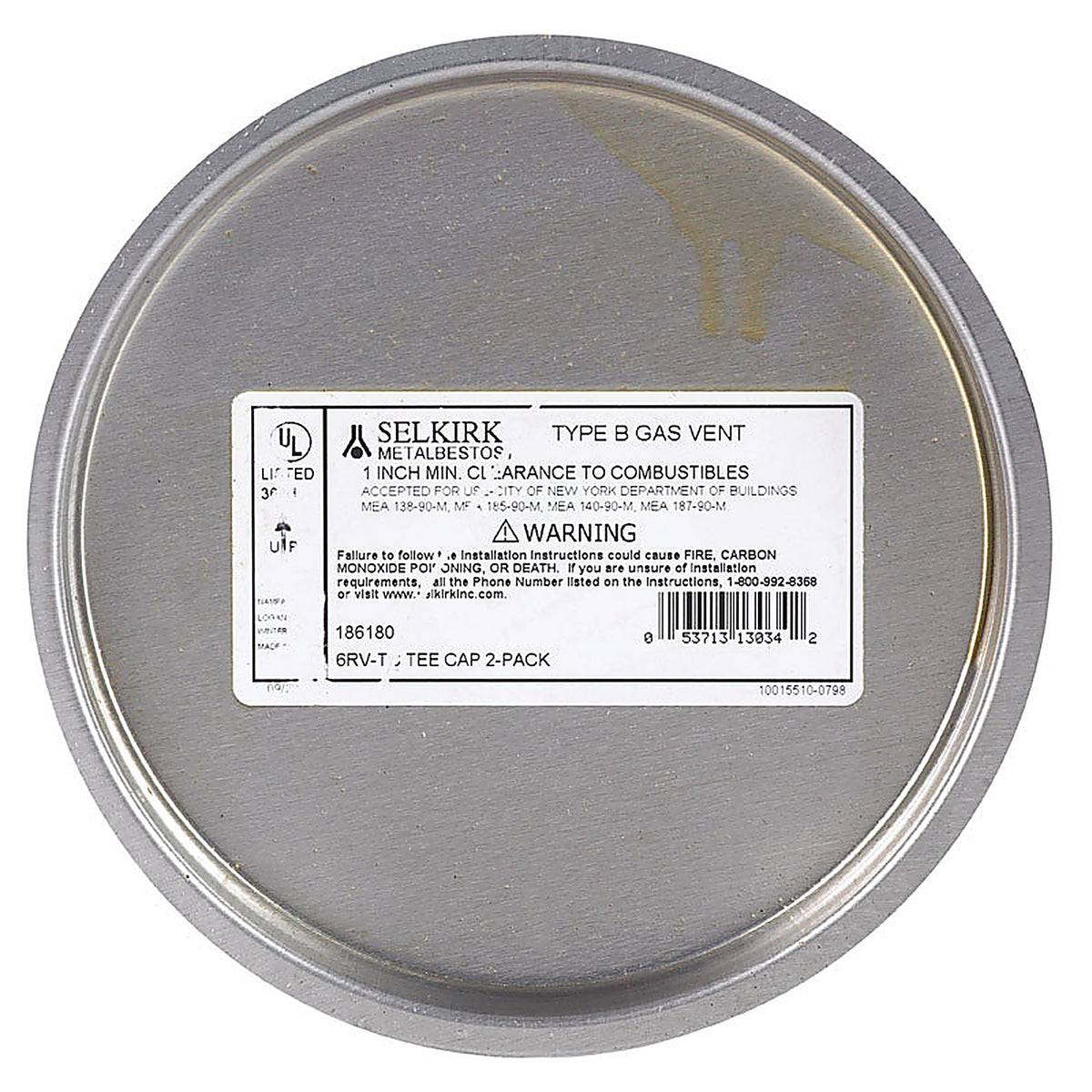 Selkirk - 186180 - 6 In. X 6 In. X 6 In. Aluminum/Galvanized Steel Vent Tee Cap