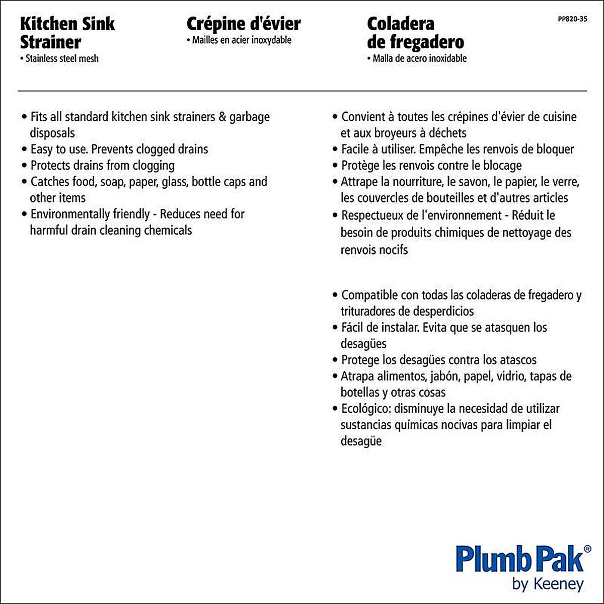 Plumb Pak - PP820-35 - 4-1/2 In. D Silver Stainless Steel Mesh Strainer