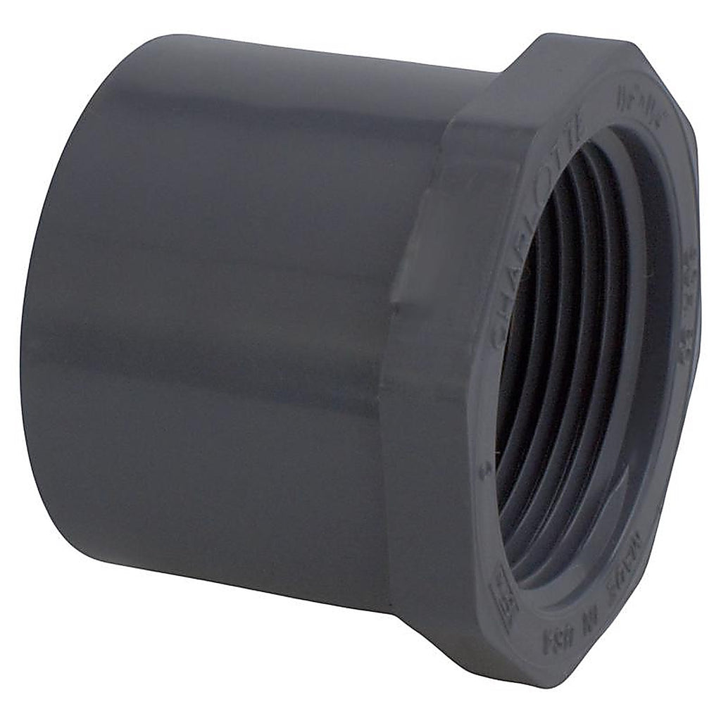 Charlotte Pipe PVC081083600 Schedule 80 1-1/2 in. Spigot x 1-1/4 in. Dia. FPT PVC Reducing Bushing