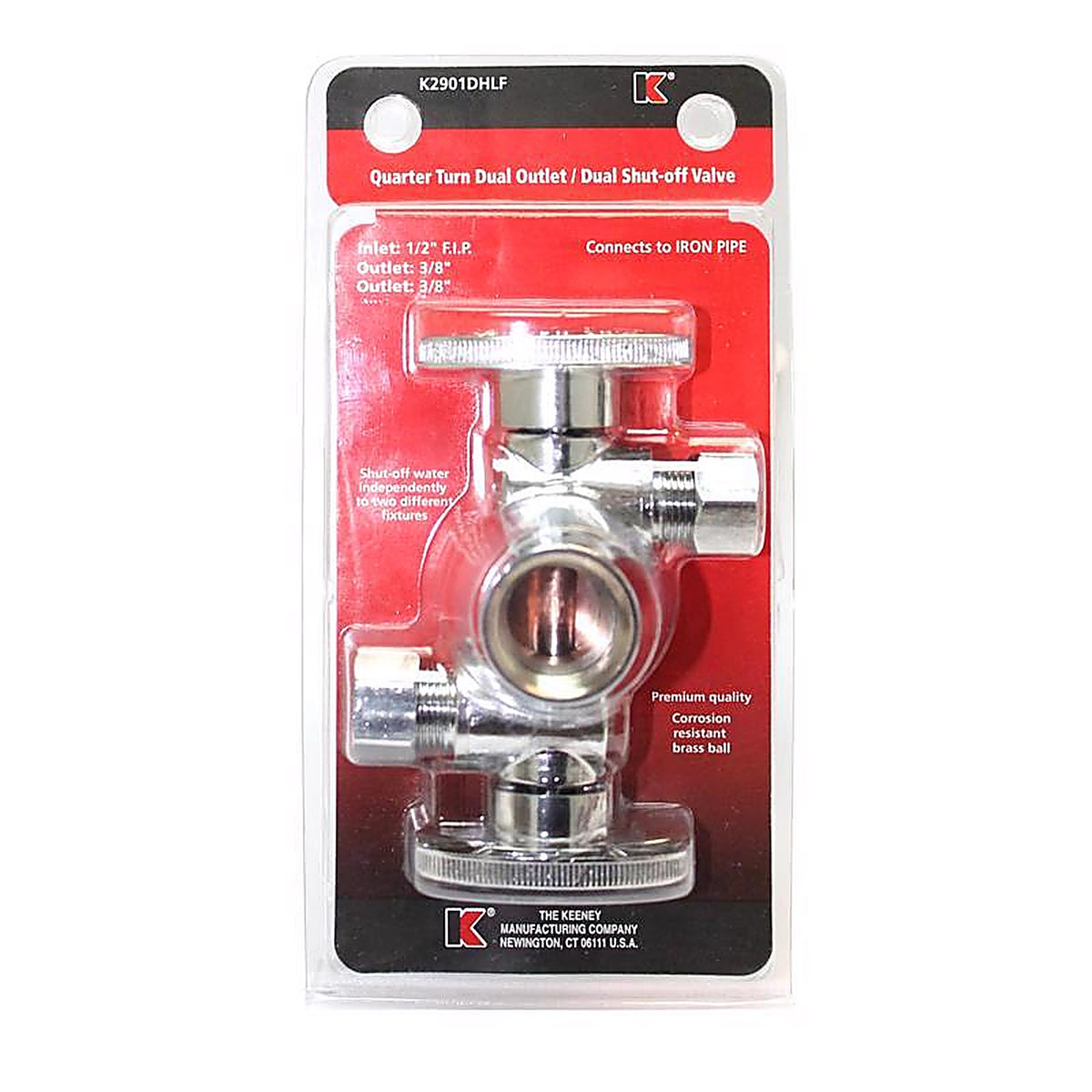 Keeney K2901DHLF 1/2 in. FIP x 3/8 in. Compression Brass Dual Shut-Off Valve
