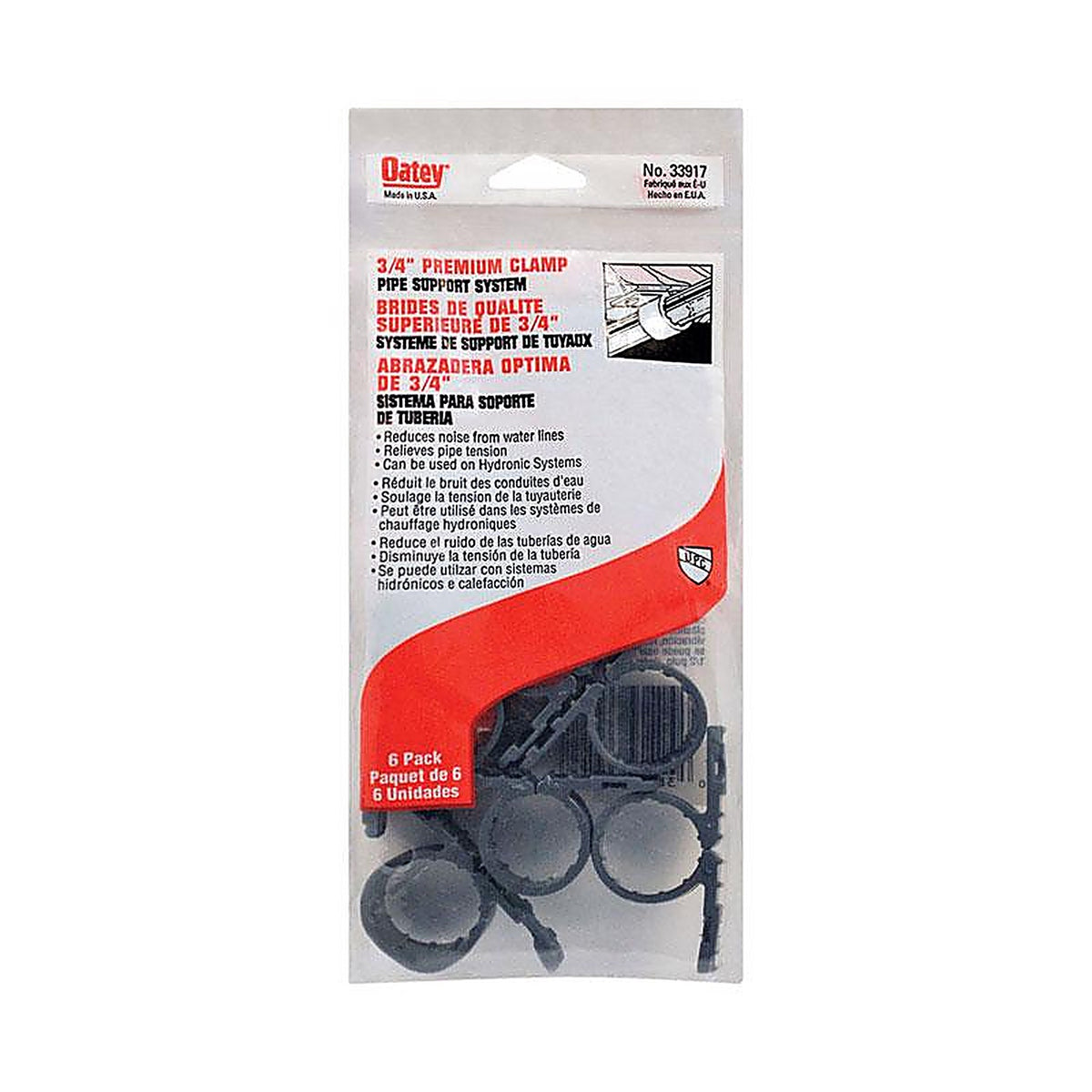 Oatey - 33917 - 3/4 In. Gray Polypropylene Pipe Clamps