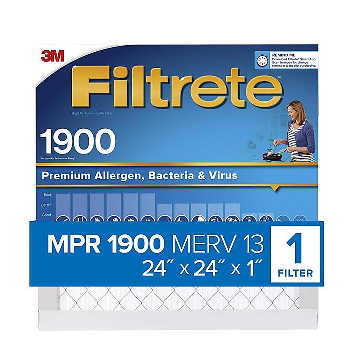 Filtrete - UA12DC-4 - 24 In. W X 24 In. H X 1 In. Polypropylene 1900 Mpr Pleated Allergen Air Filter 1 Pack