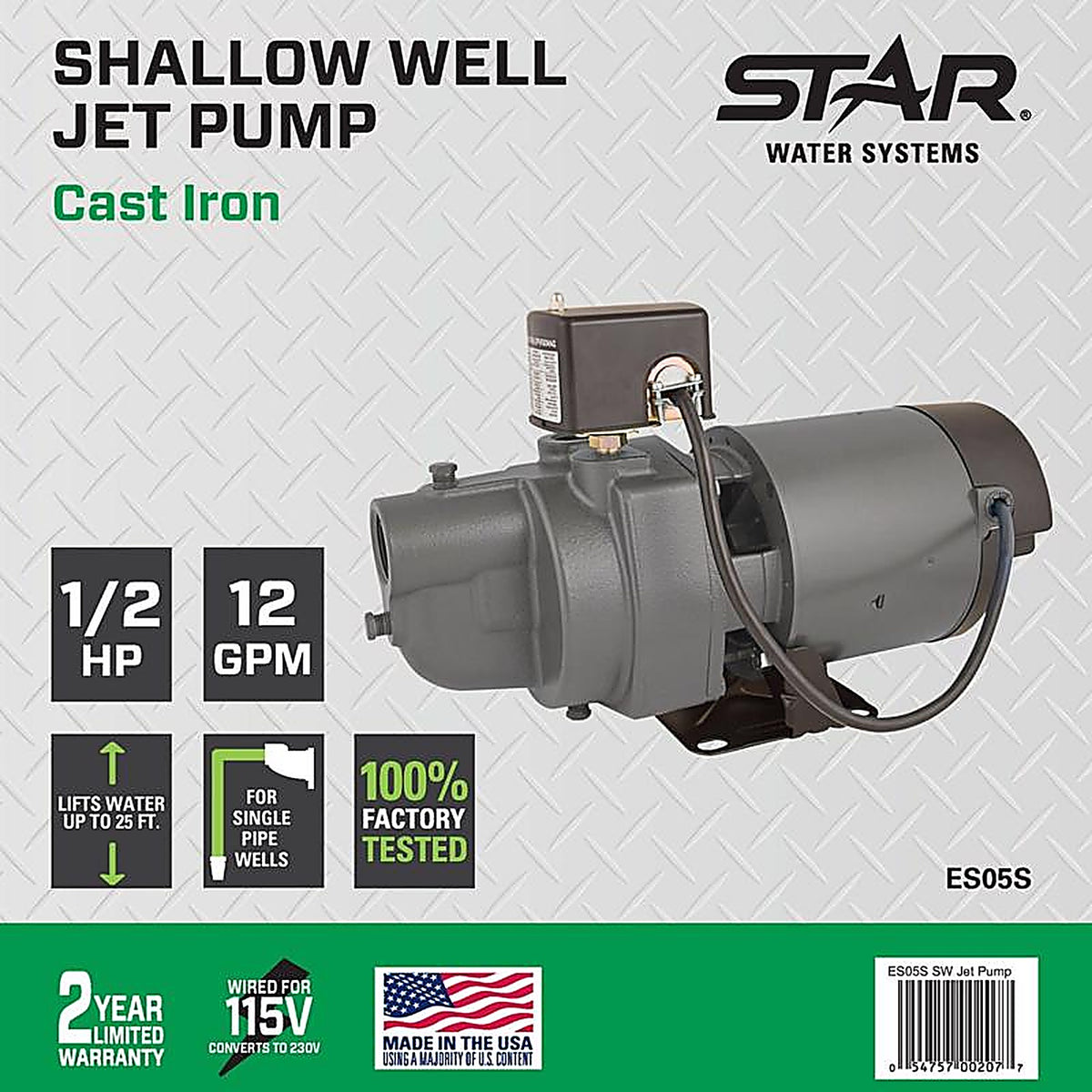 Star Water Systems - ES05S - 1/2 HP 930 GPH Cast Iron Shallow Well Pump