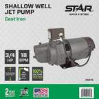 Star Water Systems - ES07S5 - 3/4 HP 930 GPH Cast Iron Shallow Well Pump