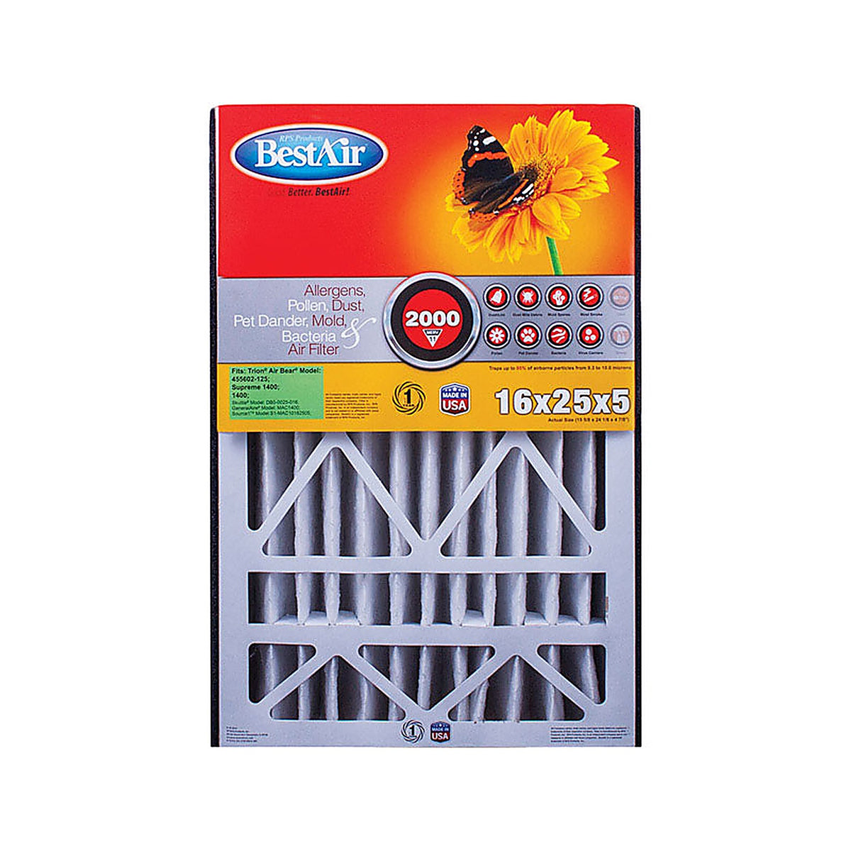 BestAir AB1625-11R 16 in. W x 25 in. H x 5 in. D 11 MERV Pleated Air Filter