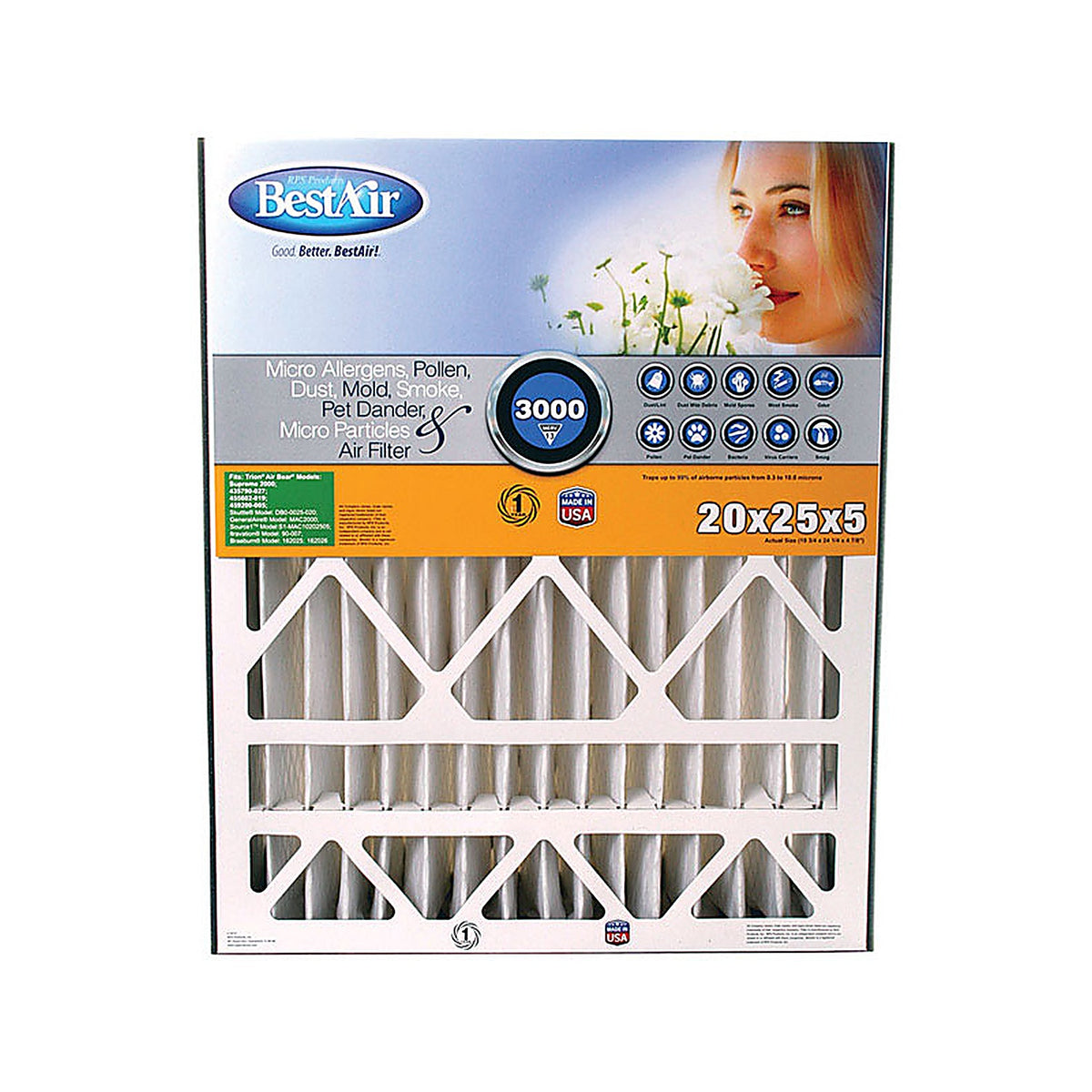 BestAir AB2025-13R 20 in. W x 25 in. H x 5 in. D 13 MERV Pleated Air Filter