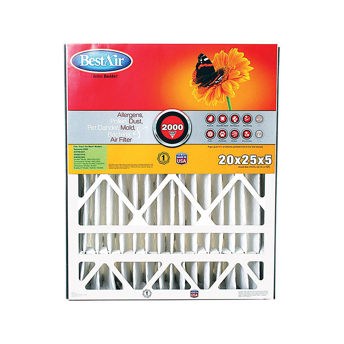 BestAir AB2025-11R 20 in. W x 25 in. H x 5 in. D 11 MERV Pleated Air Filter