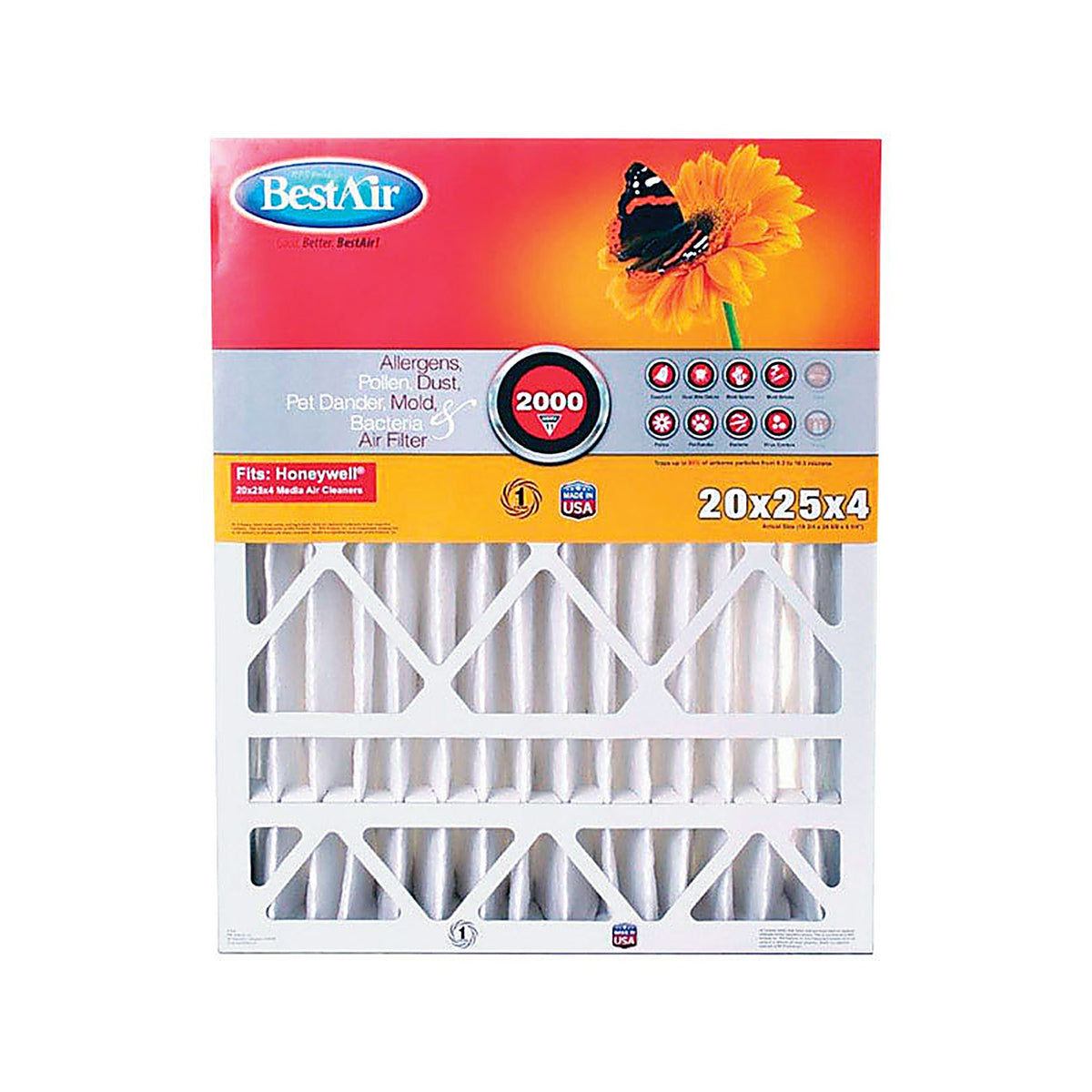 BestAir HW2025-11R 25 in. W x 20 in. H x 4 in. D 11 MERV Pleated Air Filter