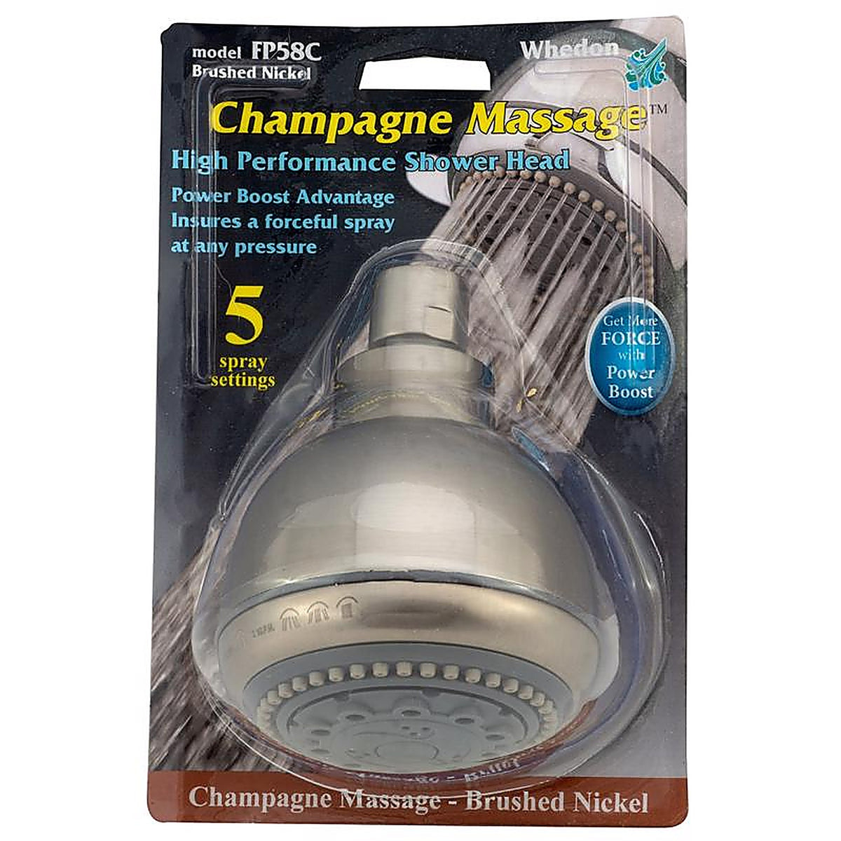 Whedon - FP58C - Champagne Massage Brushed Nickel Plastic 5 Settings Showerhead 2-1/2 GPM