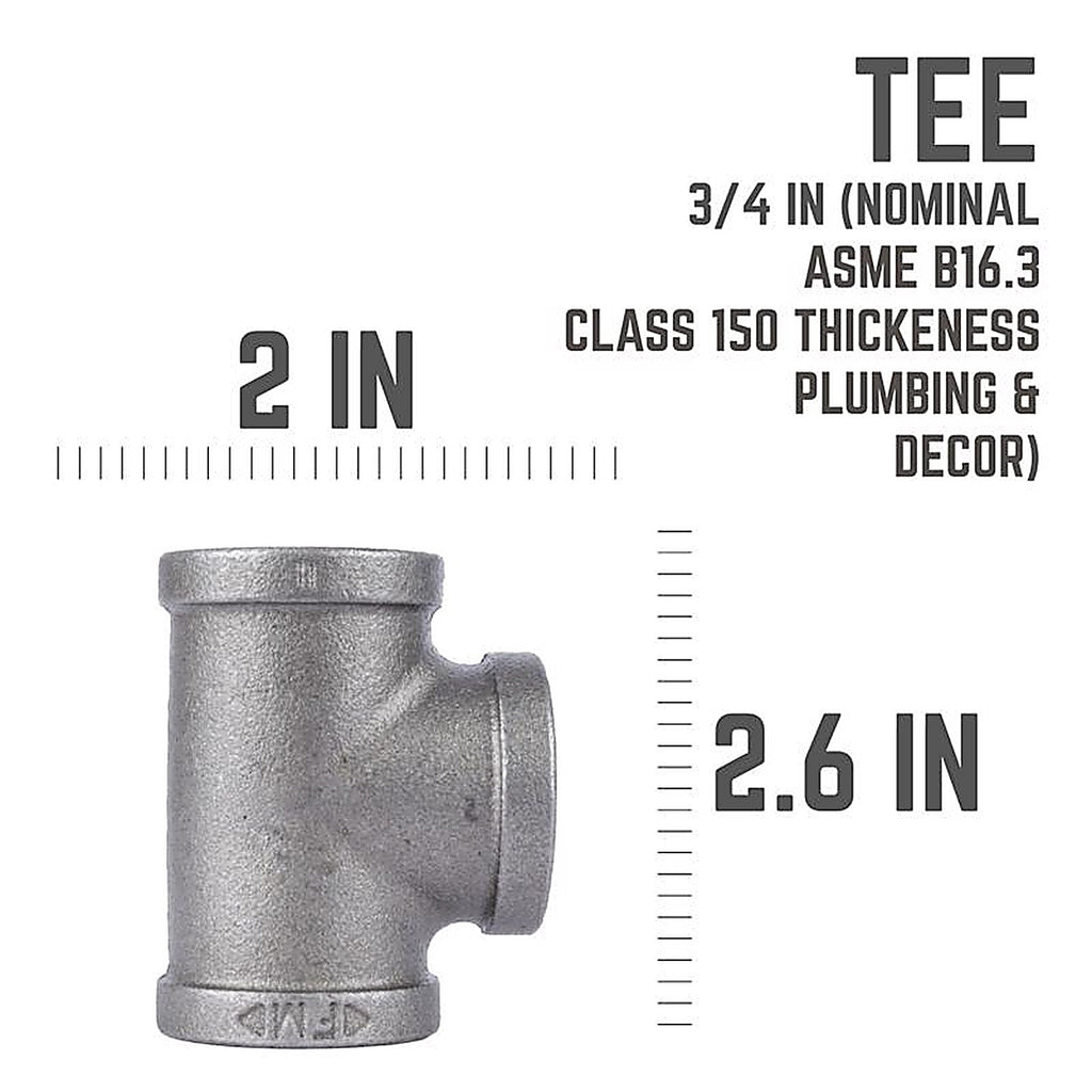 STZ Industries 312UPT-34 3/4 in. FIP each X 3/4 in. D FIP Black Malleable Iron Tee