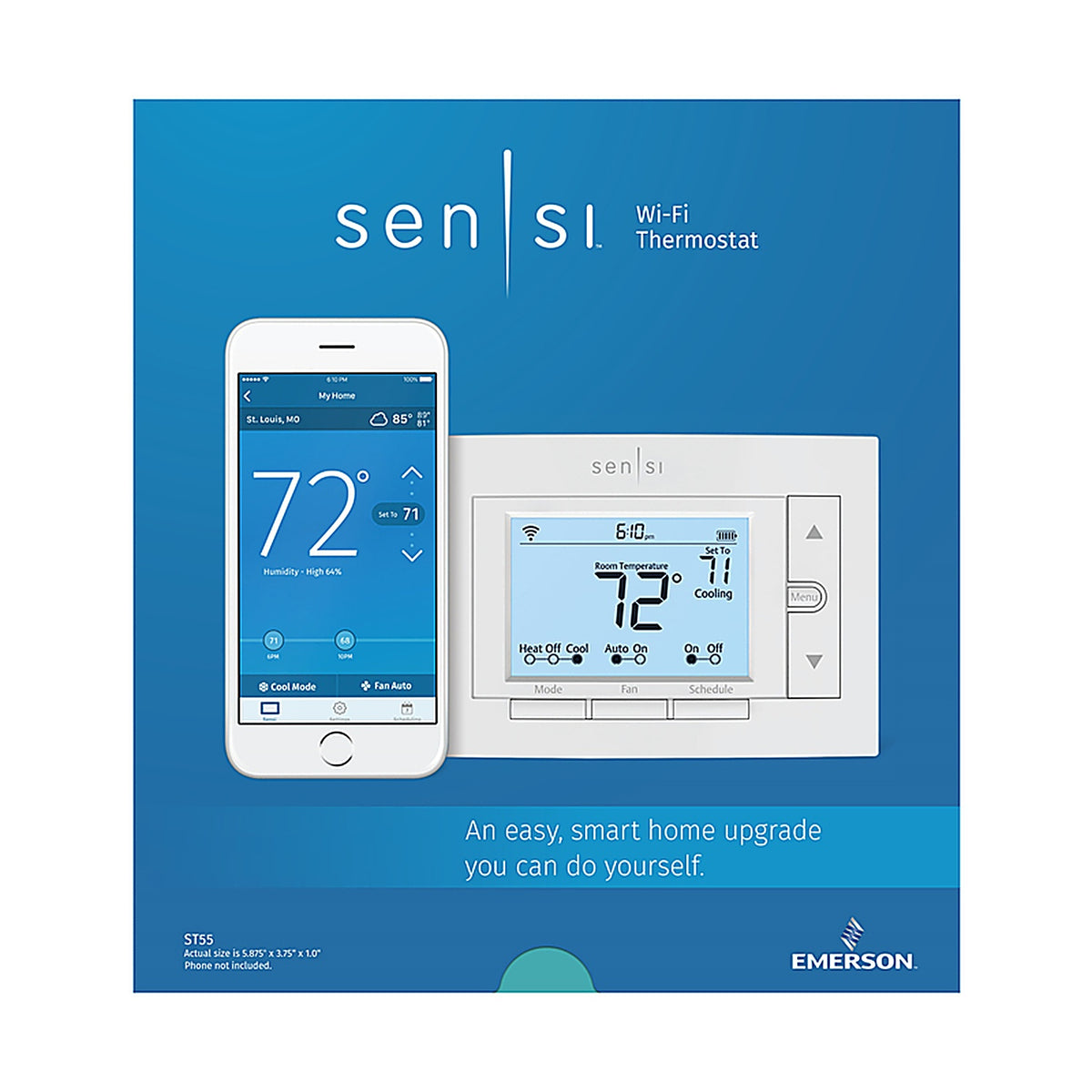 Sensi - ST55 - Sensi Built in Wifi Heating and Cooling Push Buttons Smart-Enabled Thermostat