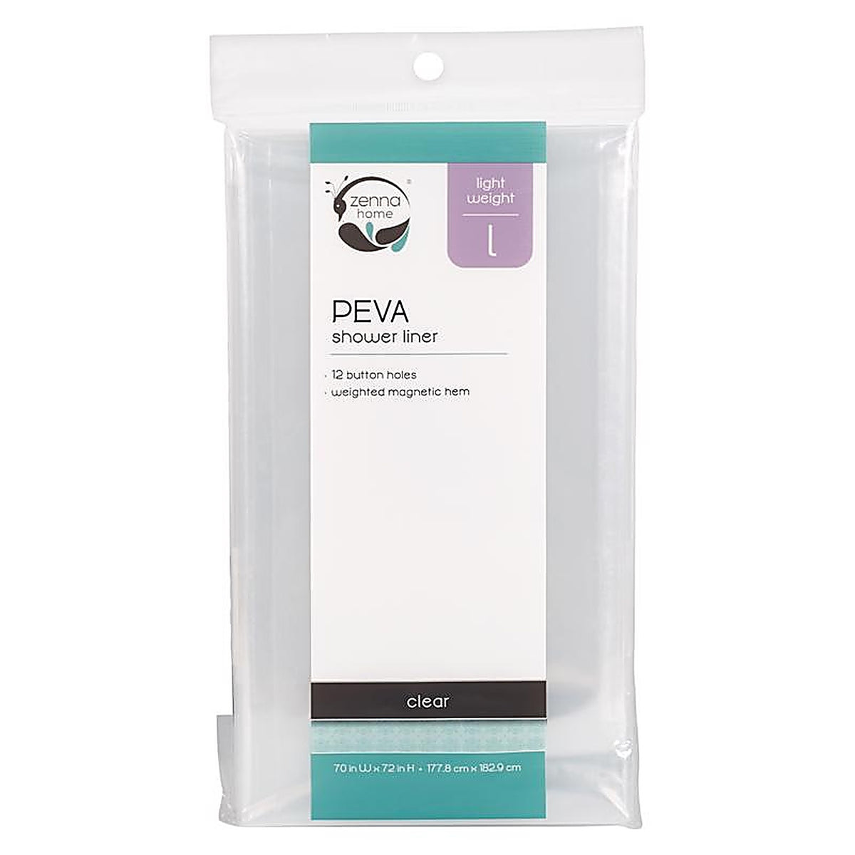 Zenna Home LPRLKKL 72 in. H X 70 in. W Clear Solid Shower Curtain Liner PEVA