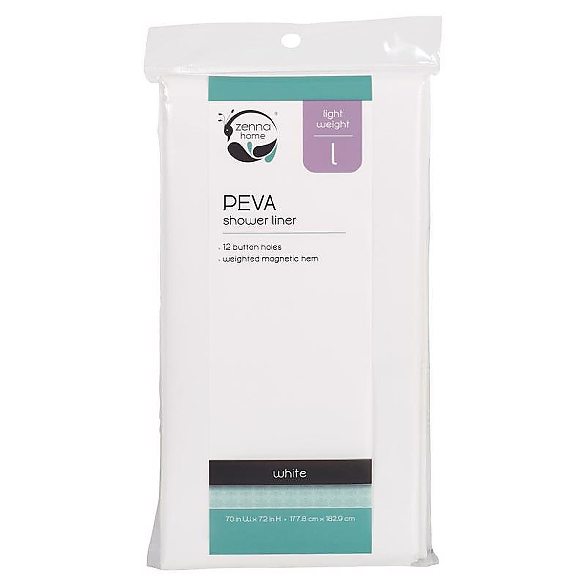 Zenna Home LPRLWWL 72 in. H X 70 in. W White Solid Shower Curtain Liner PEVA