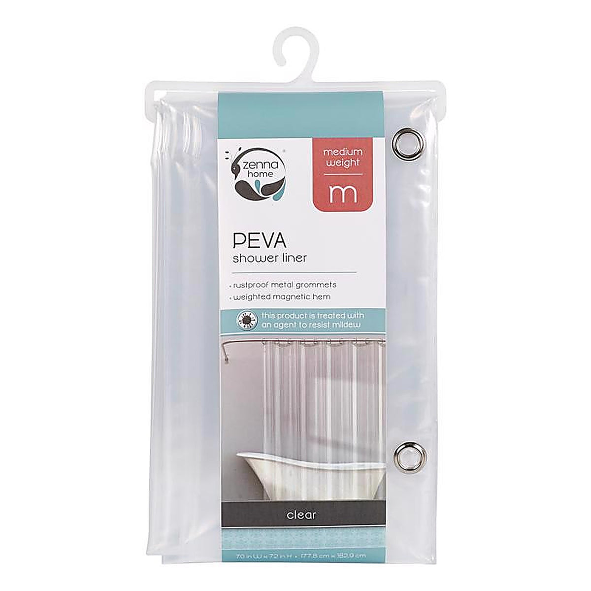 Zenna Home LPRMKKL 72 in. H X 70 in. W Clear Solid Shower Curtain Liner PEVA