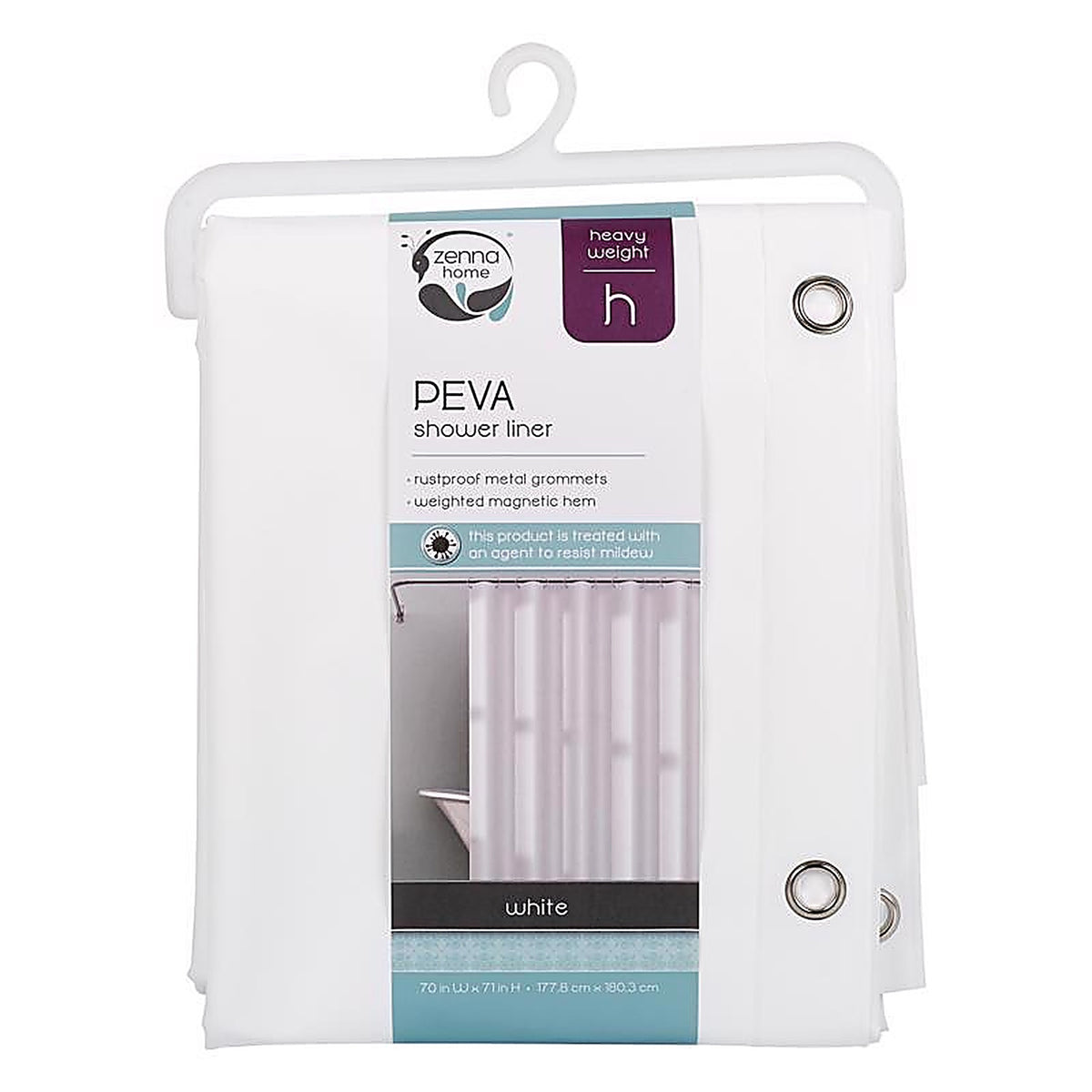 Zenna Home LPRHWWL 72 in. H X 70 in. W White Solid Shower Curtain Liner PEVA