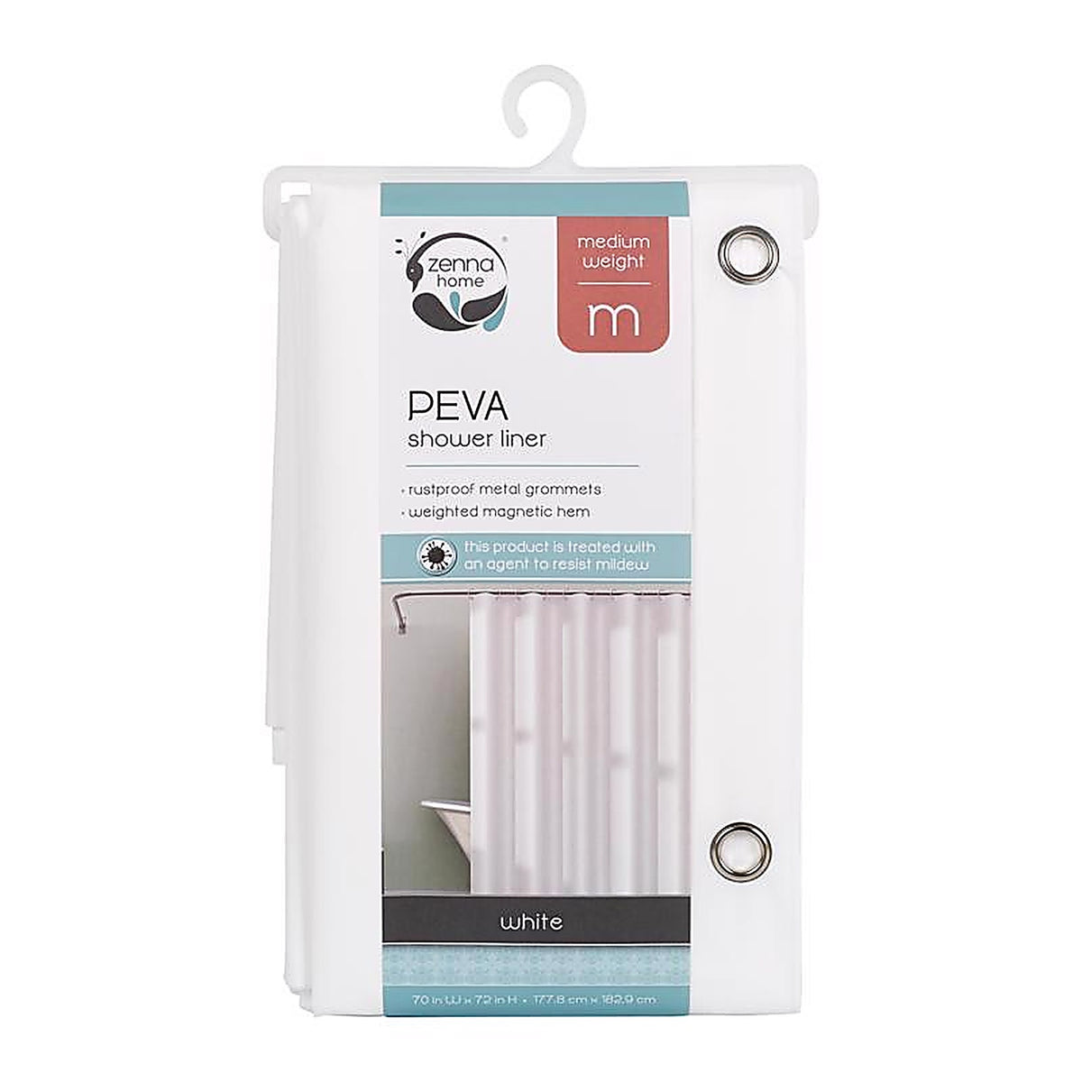Zenna Home LPRMWWL 71 in. H X 70 in. W White Solid Shower Curtain Liner PEVA