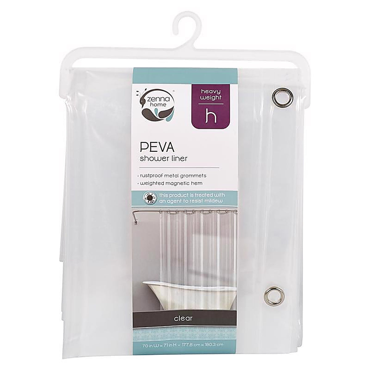 Zenna Home LPRHKKL 72 in. H X 70 in. W Clear Solid Shower Curtain Liner PEVA
