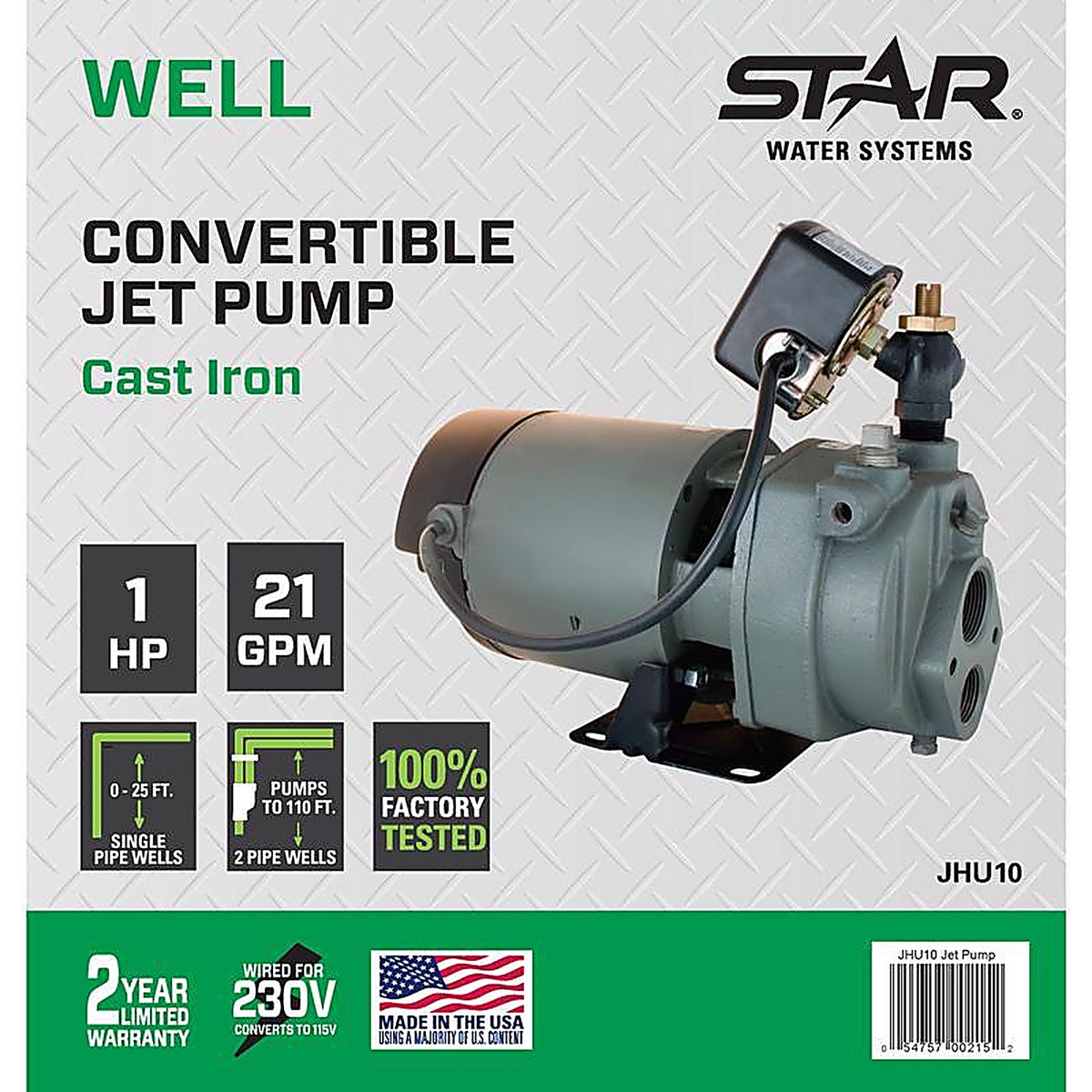 Star Water Systems - JHU10 - 1 HP 1170 GPH Cast Iron Convertible Jet Well Pump