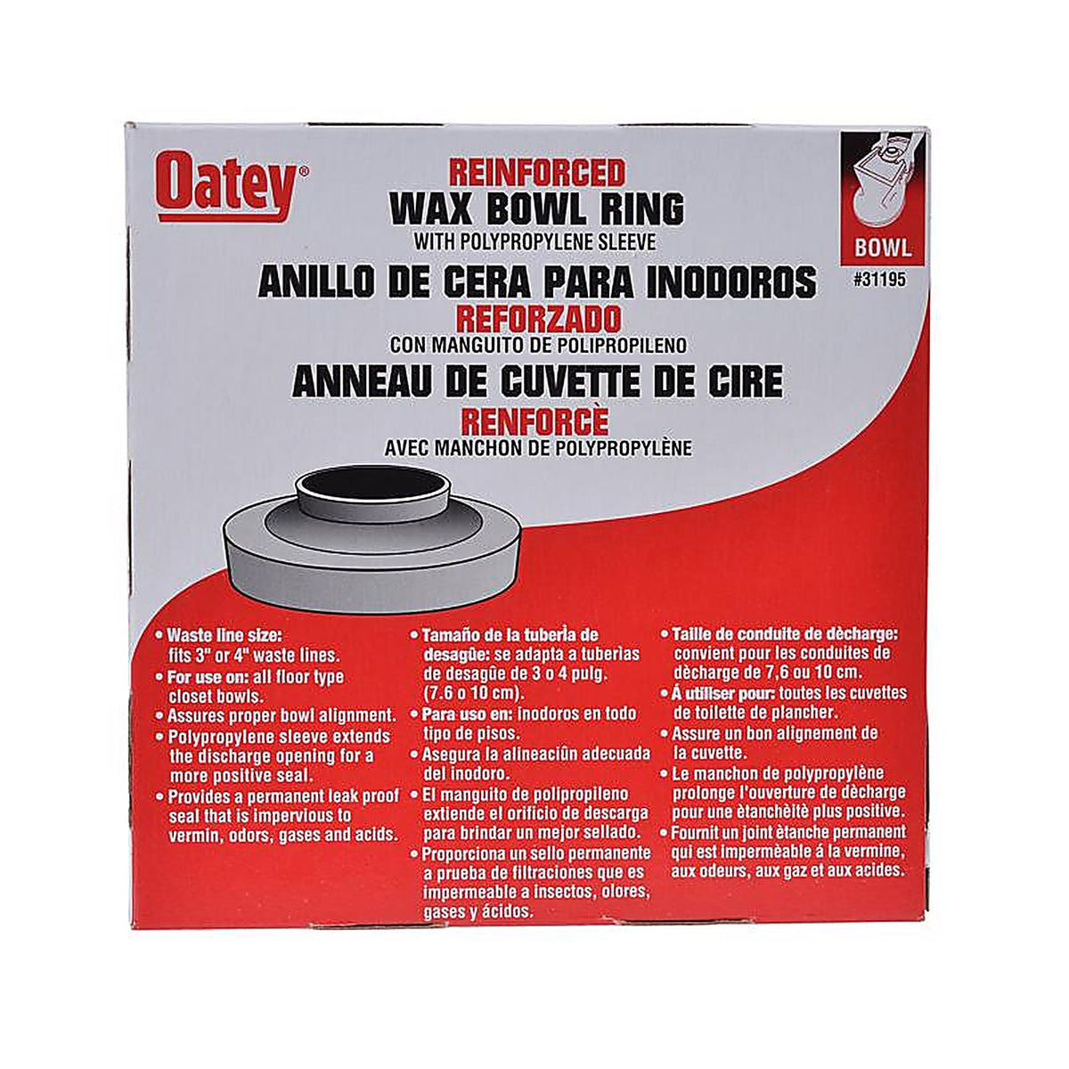 Oatey - 31195 - Wax Bowl Ring with Sleeve Petroleum Wax for Water Closets to Flanges