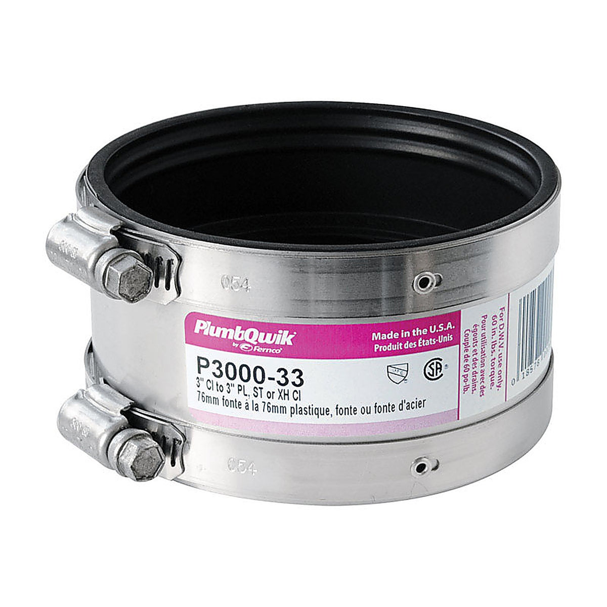 Fernco P3000-33 Schedule 40 3 in. Hub x 3 in. Dia. Neoprene Rubber Shielded Coupling