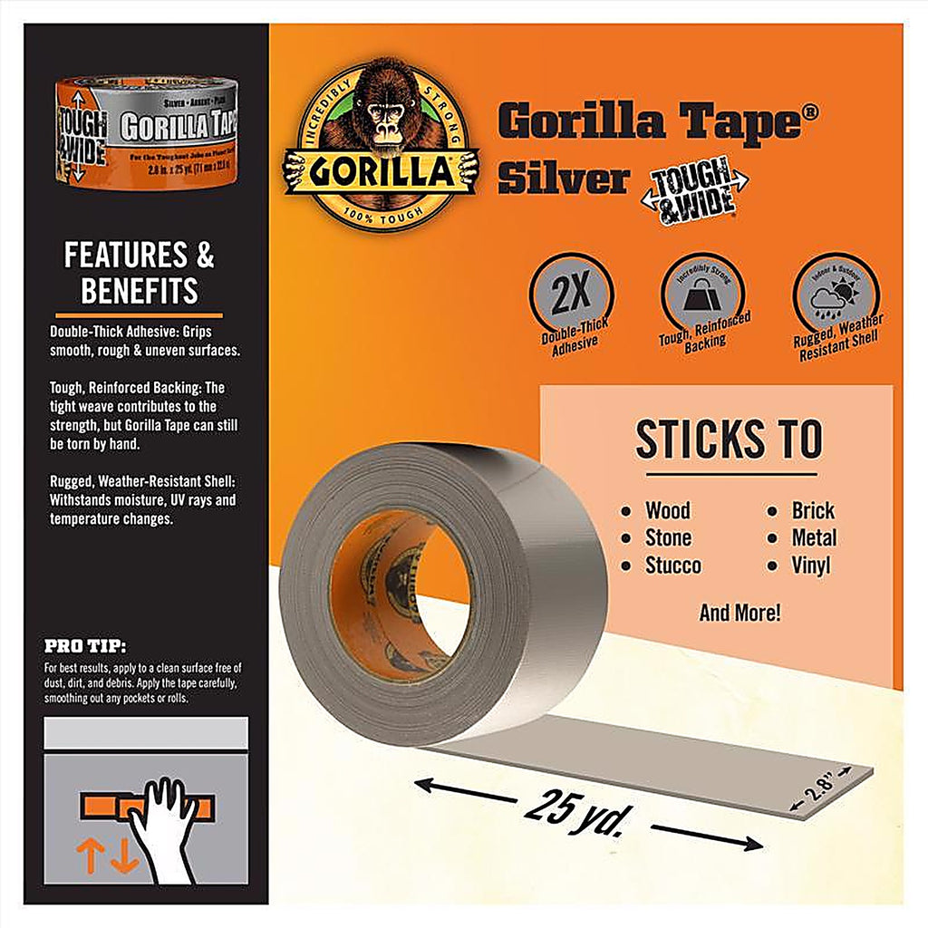 Gorilla 105680 2.88 in. W x 25 yd. L Silver Duct Tape