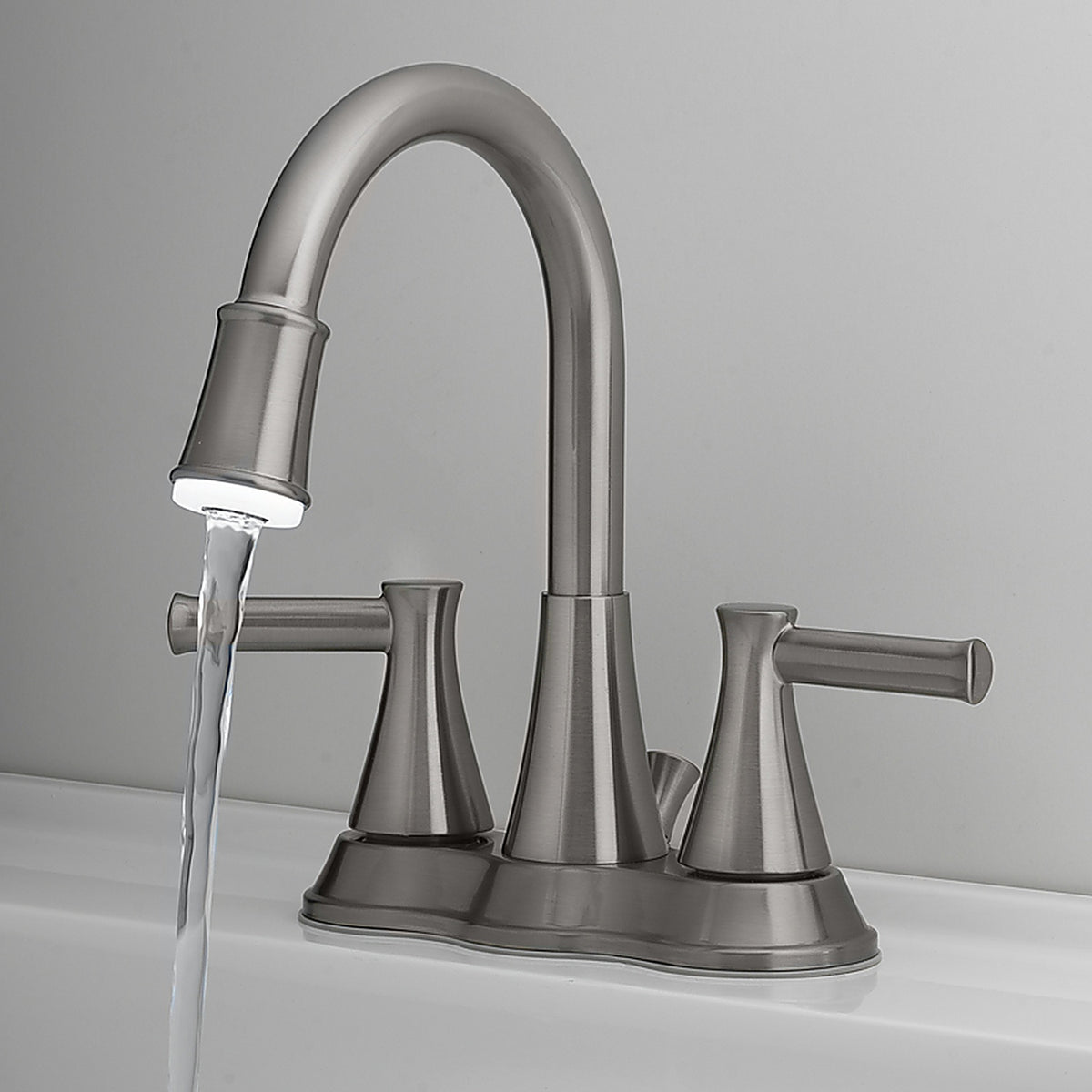 OakBrook 67513W-6104 Doria Brushed Nickel Two Handle LED Lavatory Pop-Up Faucet 4 in.