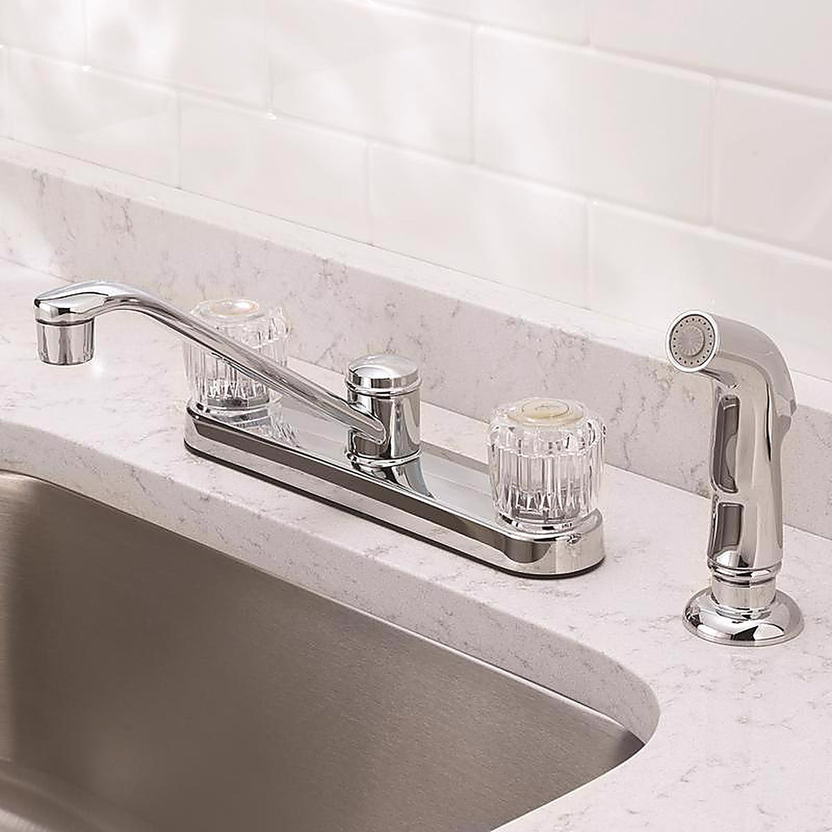 OakBrook 810N-D4101 Essentials Two Handle Chrome Kitchen Faucet Side Sprayer Included