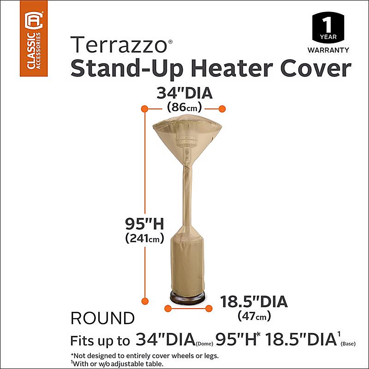 Classic Accessories 53112 95 in. H x 34 in. W Brown Polyester Patio Heater Cover