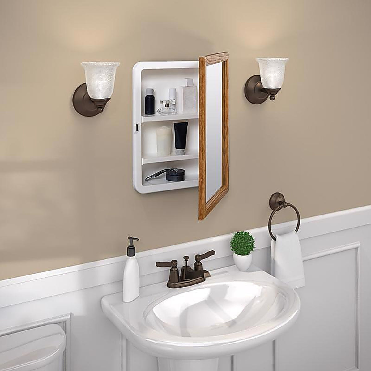 Zenna Home - K268 - 21-3/4 In. H X 16.13 In. W X 4.5 In. D Rectangle Oak Medicine Cabinet/Mirror