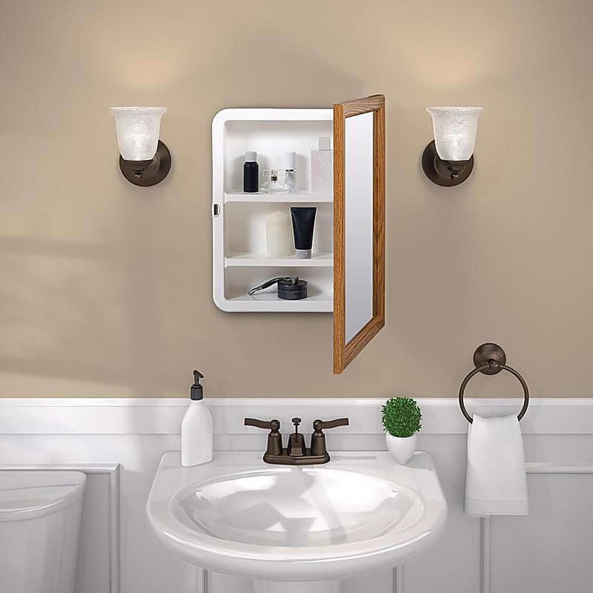 Zenna Home - K268 - 21-3/4 In. H X 16.13 In. W X 4.5 In. D Rectangle Oak Medicine Cabinet/Mirror