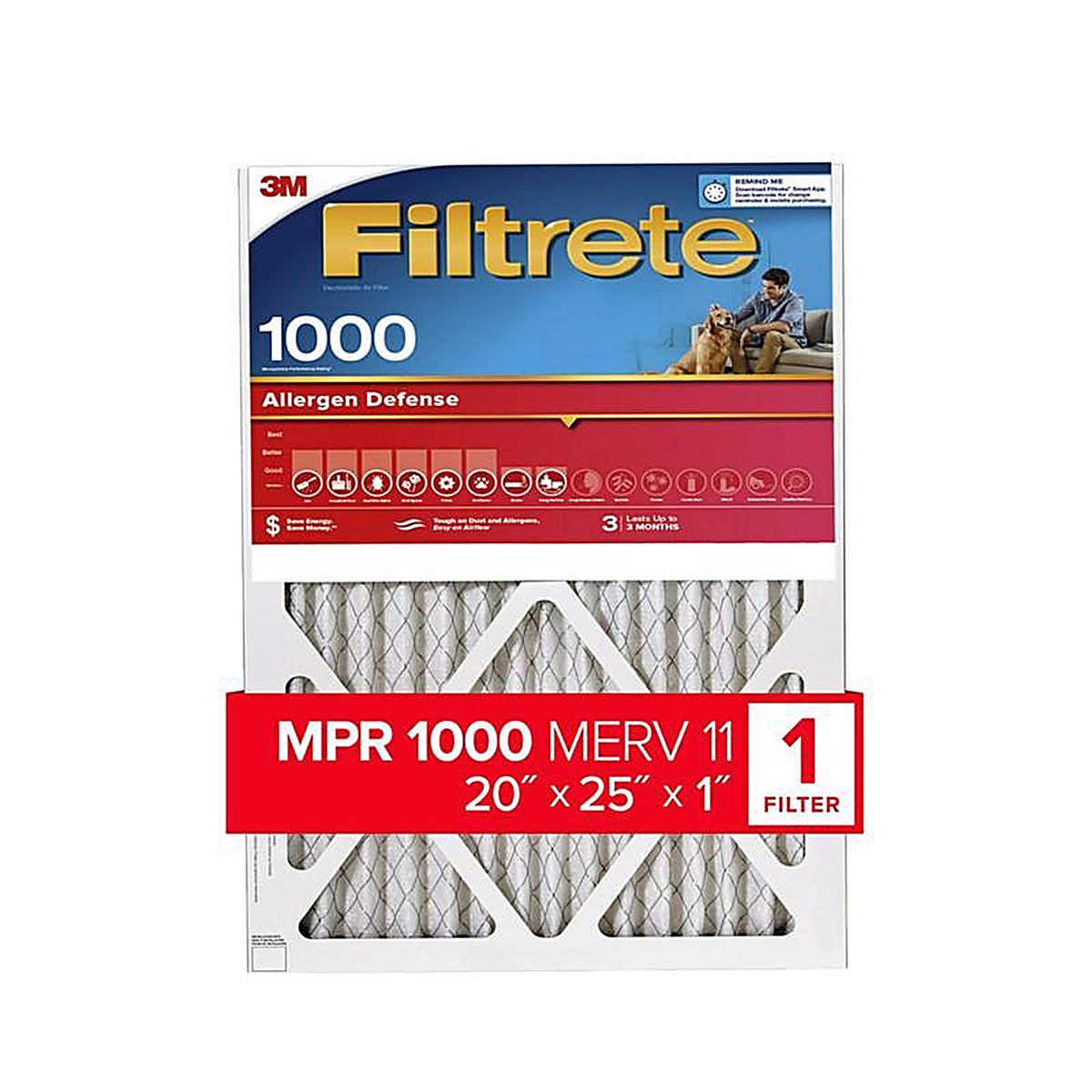 3M 9803-4 Filtrete 20 in. W X 25 in. H X 1 in. D 11 MERV Pleated Air Filter 1 pk