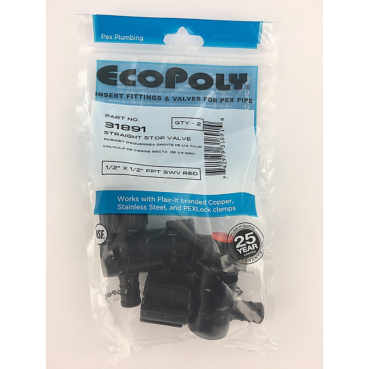 Flair-It 31891 Ecopoly 1/2 in. PEX Barb x 1/2 in. Dia. FPT Swivel Valve