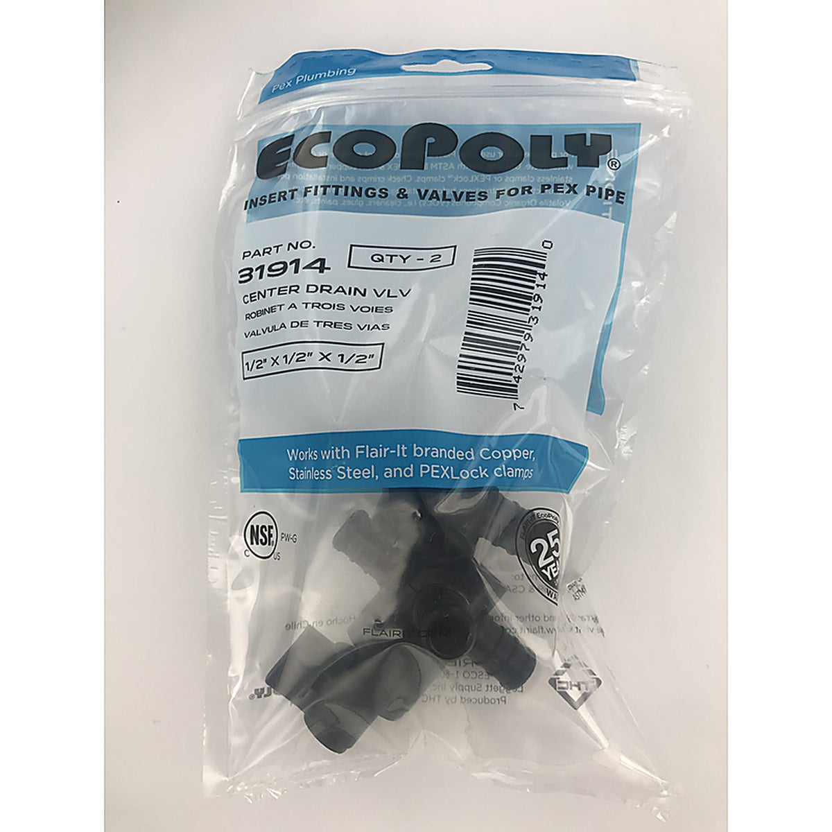 Flair-It 31914 Ecopoly 1/2 in. Crimp x 1/2 in. Dia. Crimp Center Drain Valve