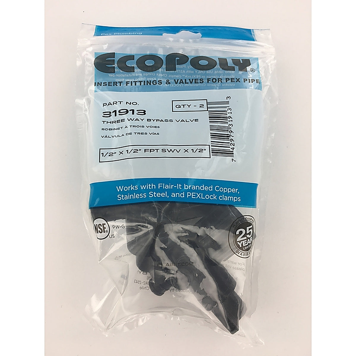 Flair-It 31913 Ecopoly 1/2 in. Crimp x 1/2 in. FPT Swivel Plastic 3-Way Valve