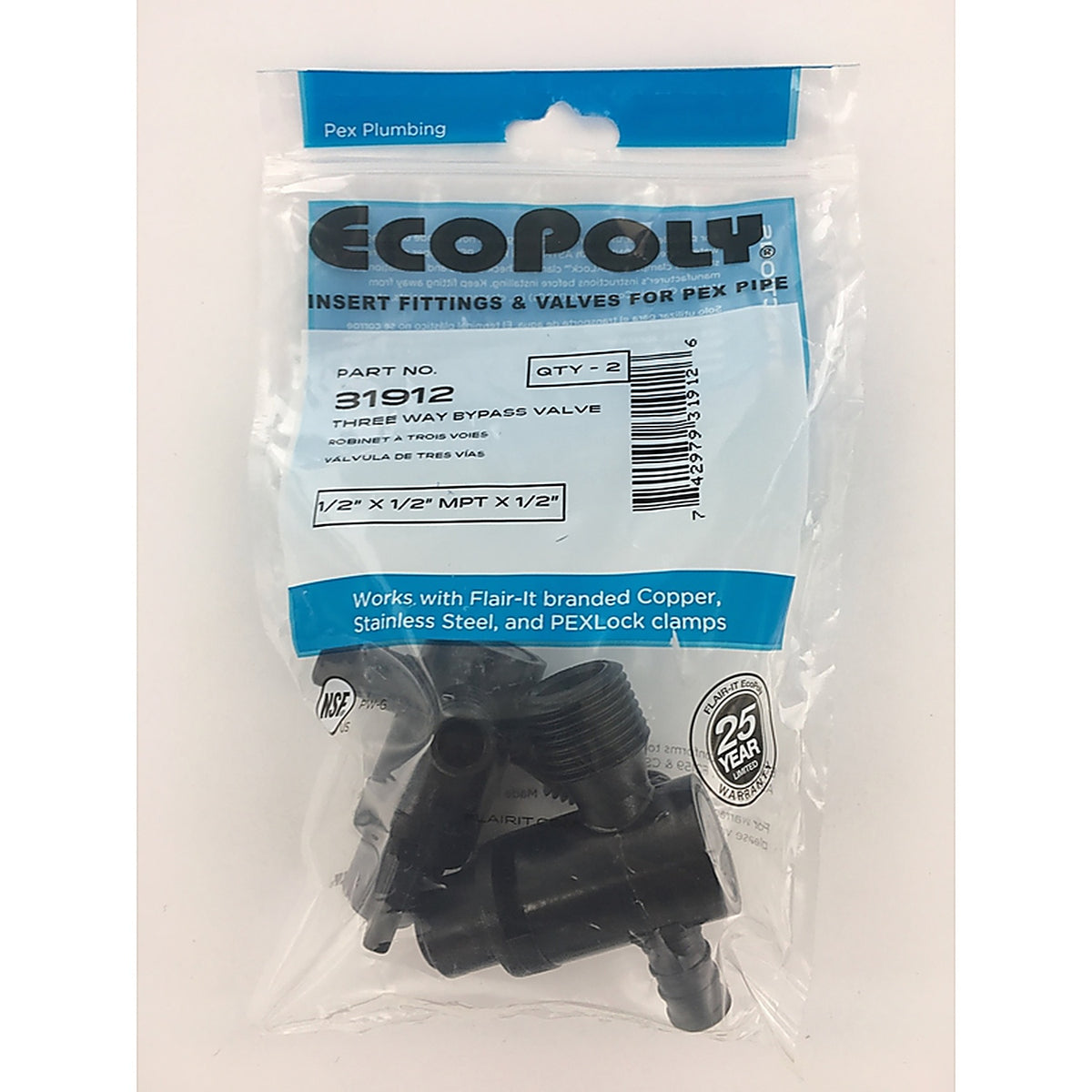 Flair-It 31912 Ecopoly 1/2 in. Crimp x 1/2 in. MPT Plastic 3-Way Valve