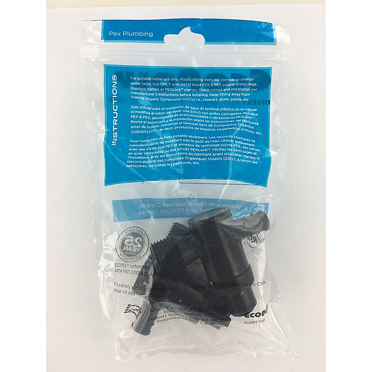 Flair-It 31912 Ecopoly 1/2 in. Crimp x 1/2 in. MPT Plastic 3-Way Valve