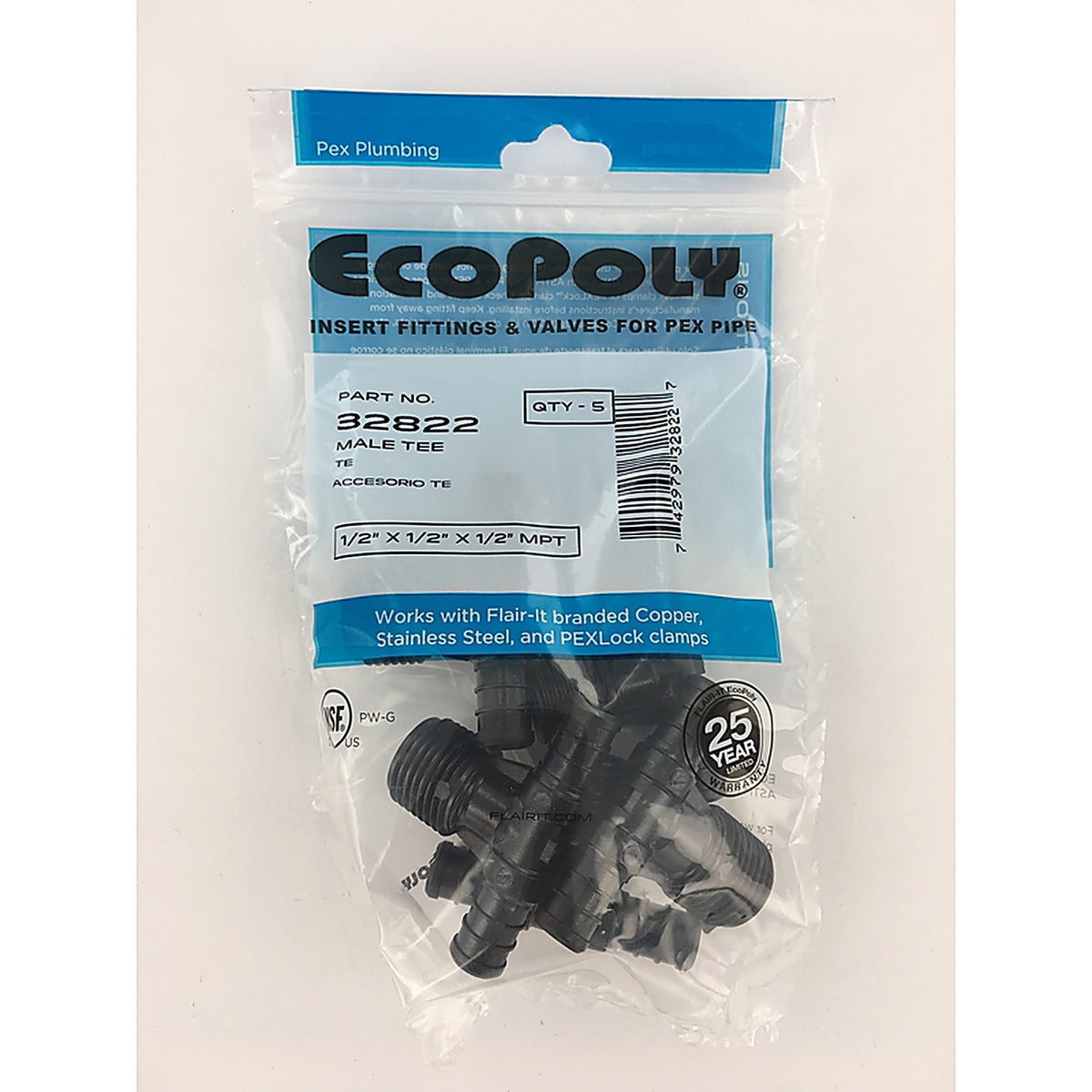 Flair-It - 32822 - Ecopoly 1/2 In. PEX Barb X 1/2 In. D PEX Plastic Tee