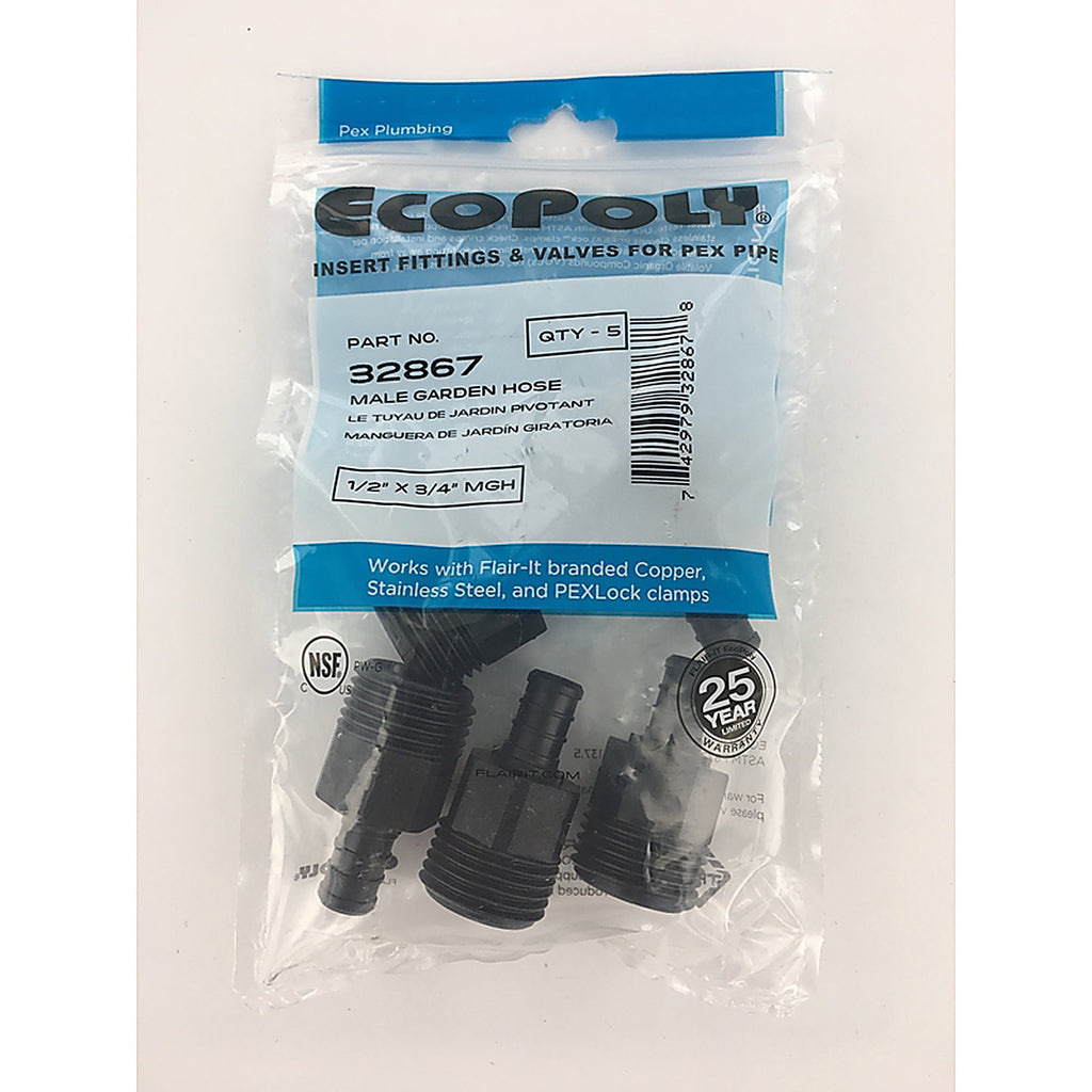 Flair-It - 32867 - Ecopoly 1/2 In. PEX X 3/4 In. D Male Plastic Adapter