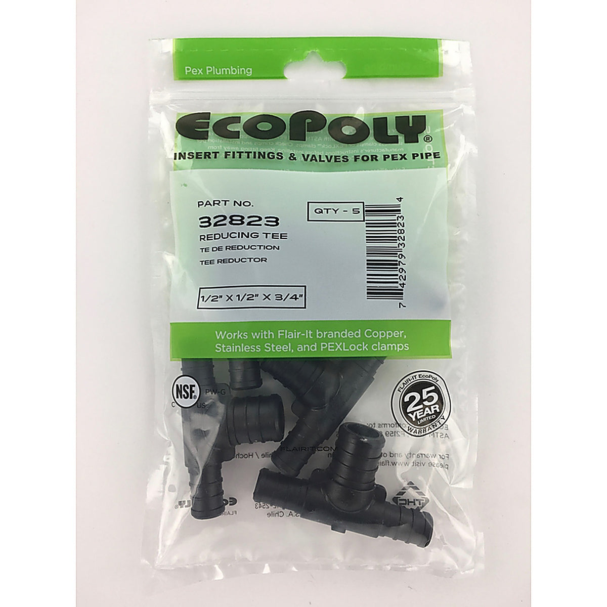 Flair-It - 32823 - Ecopoly 1/2 In. PEX Barb X 1/2 In. D PEX Plastic Reducing Tee