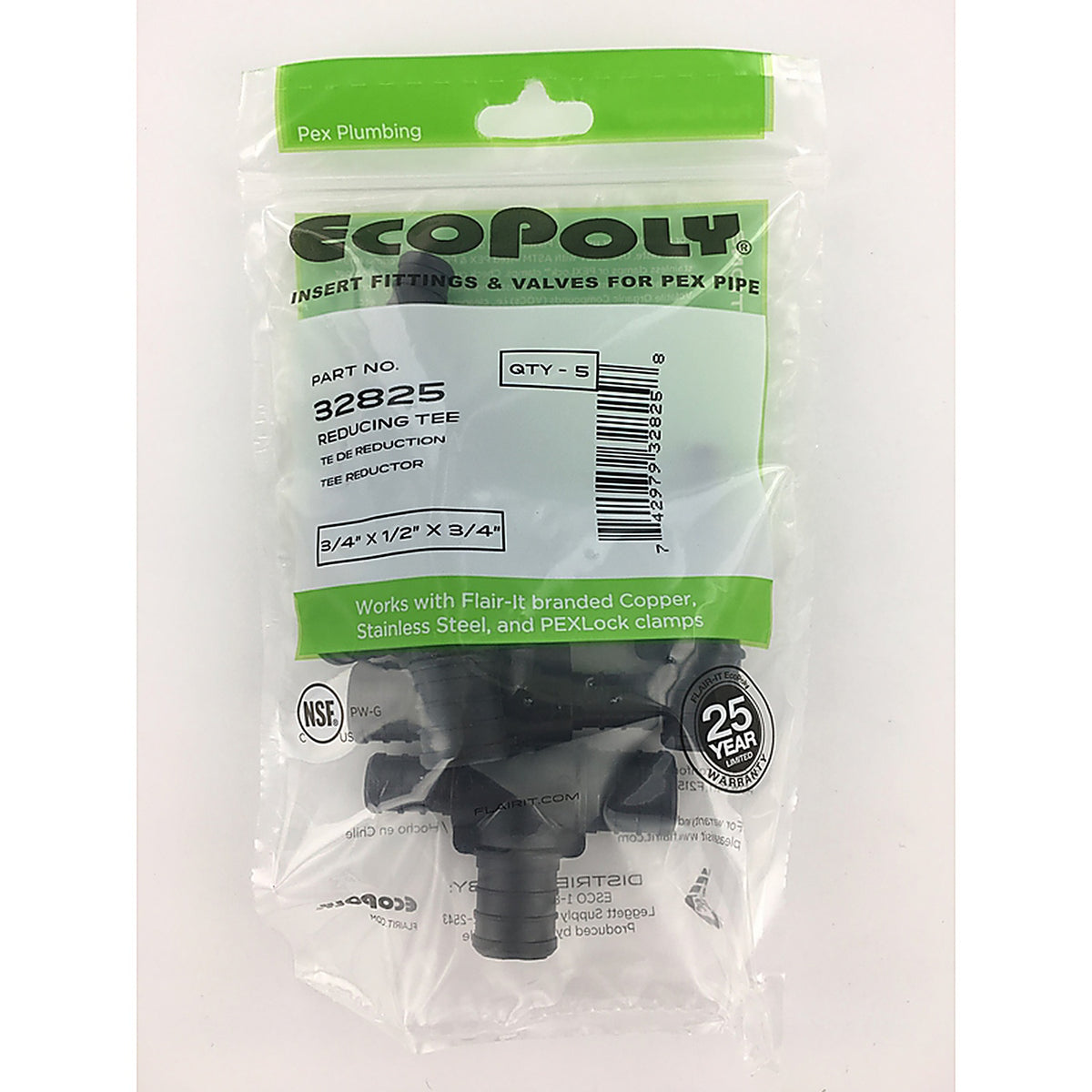 Flair-It - 32825 - Ecopoly 3/4 In. PEX Barb X 1/2 In. D PEX Plastic Reducing Tee