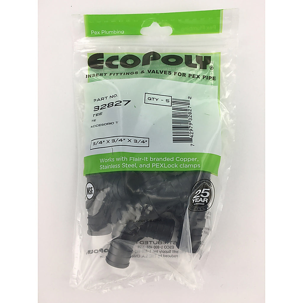 Flair-It 32827 Ecopoly 3/4 in. PEX Barb x 3/4 in. Dia. PEX Barb Tee