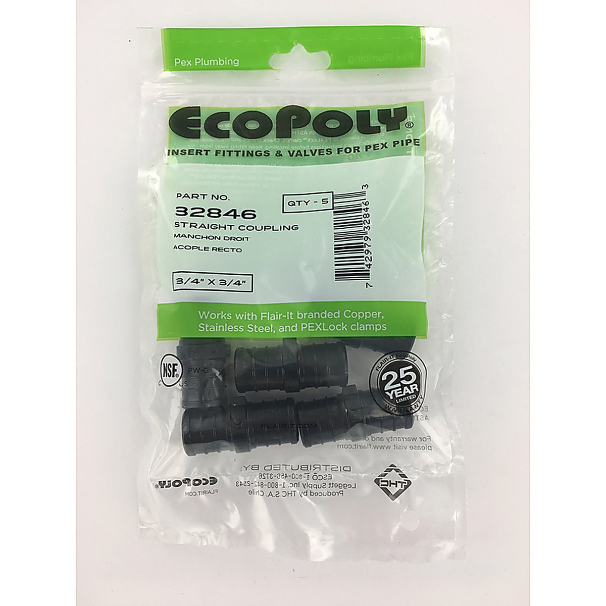 Flair-It 32846 Ecopoly 3/4 in. PEX Barb x 3/4 in. Dia. PEX Coupling