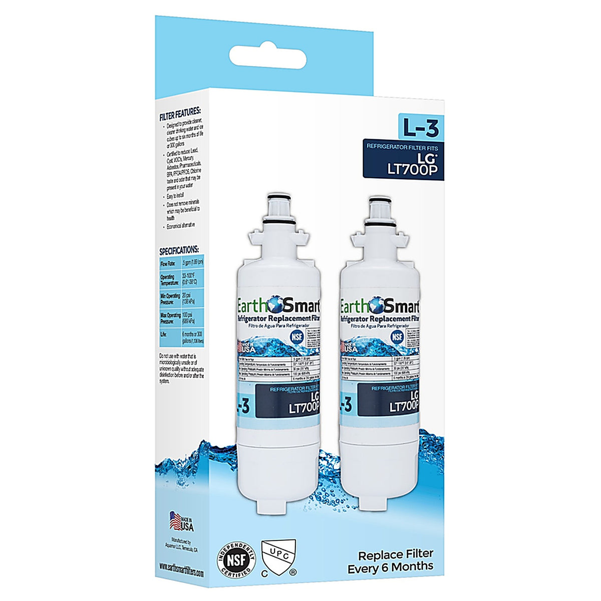 Earth Smart 102633 L-3 Refrigerator Replacement Filter For LG LT700P
