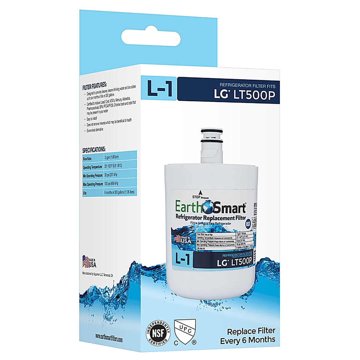 Earth Smart 102616 L-1 Refrigerator Replacement Filter For LG LT500P